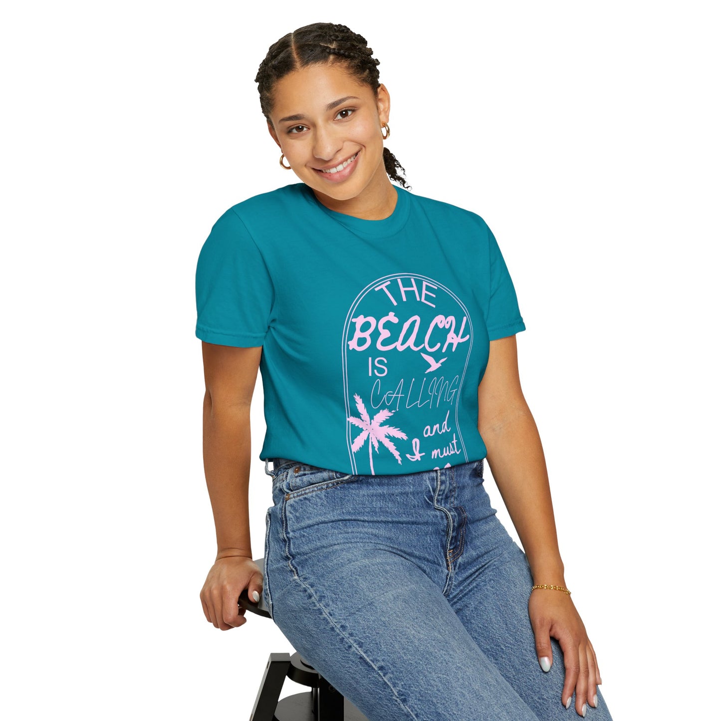 'The Beach Is Calling & I Must Go' Unisex Garment-Dyed T-shirt
