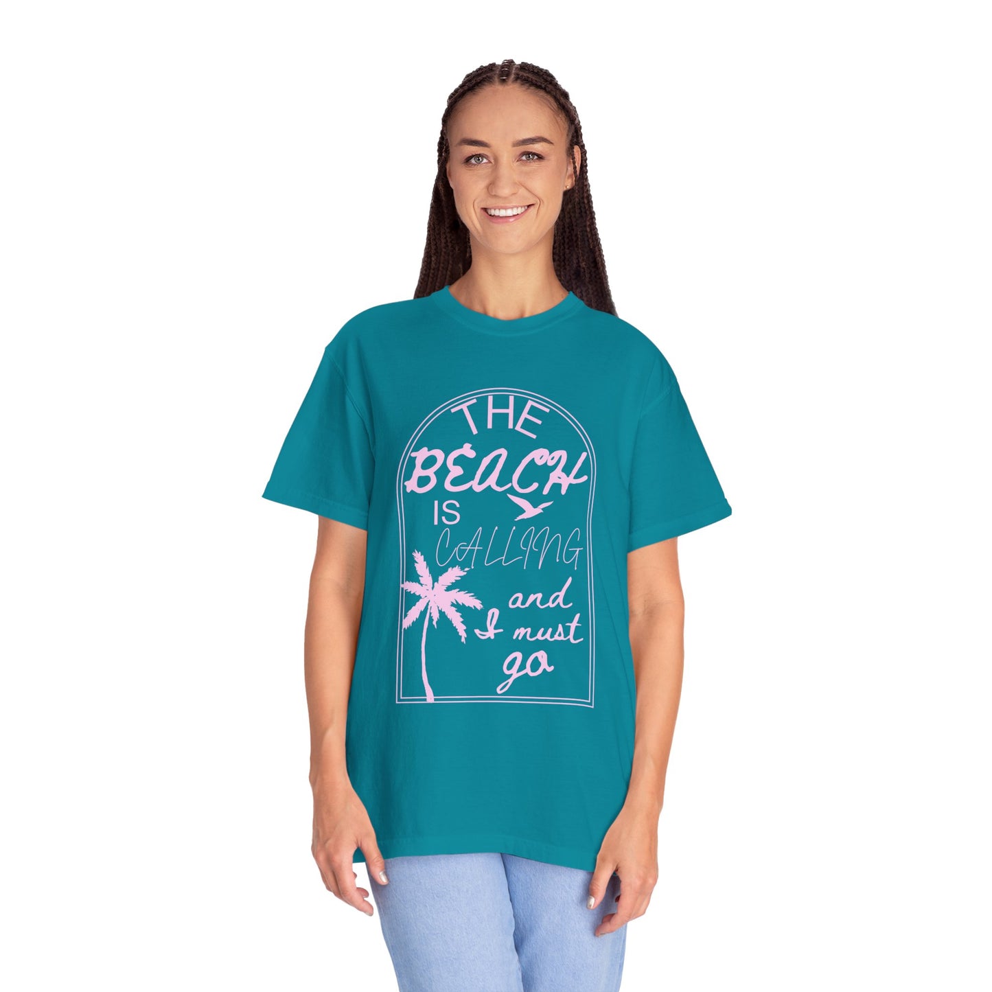 'The Beach Is Calling & I Must Go' Unisex Garment-Dyed T-shirt