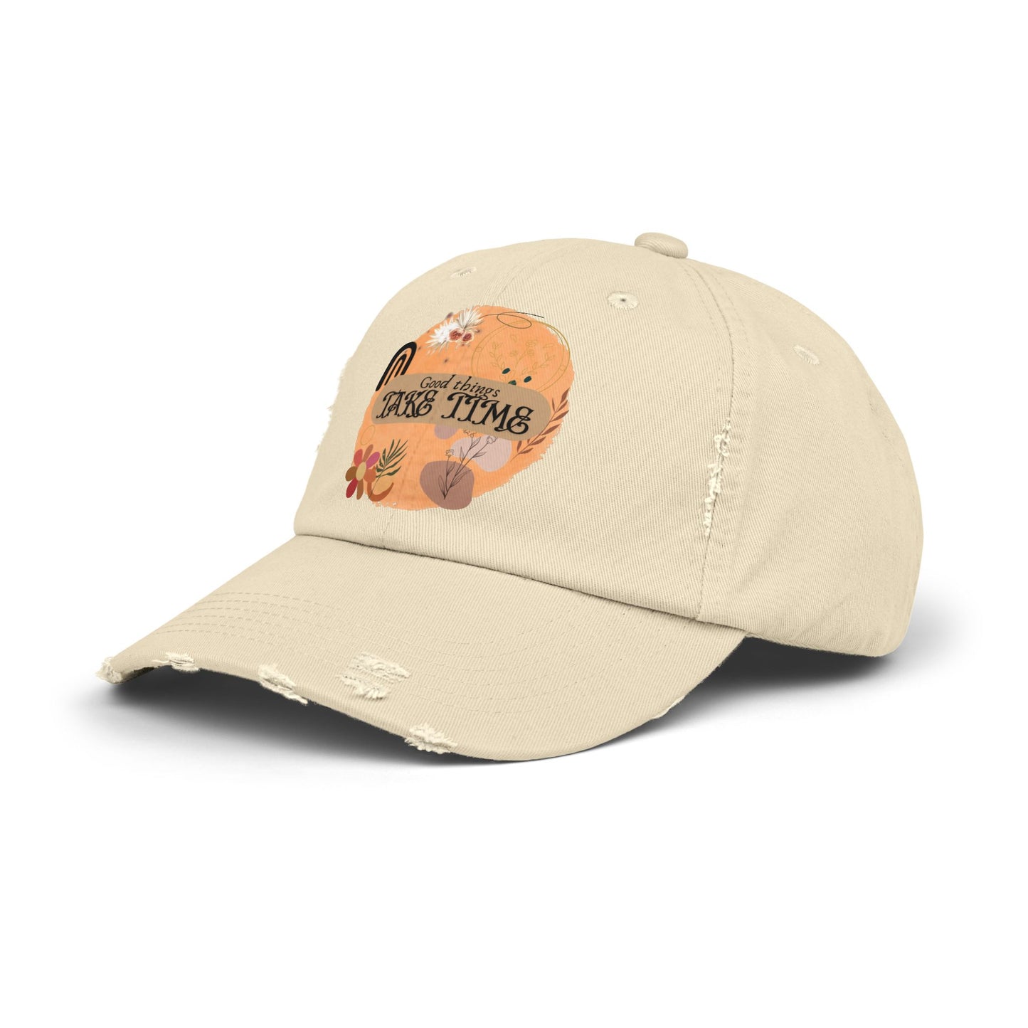 'Good Things Take Time' Unisex Distressed Cap