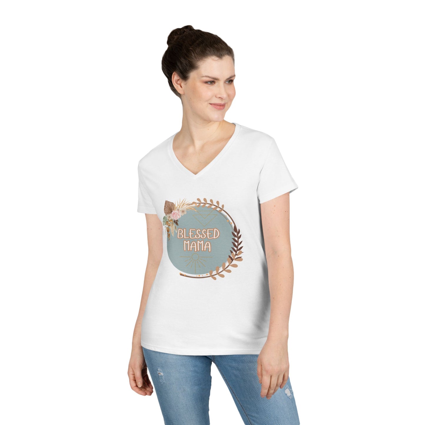 'Blessed Mama' Ladies' V-Neck T-Shirt