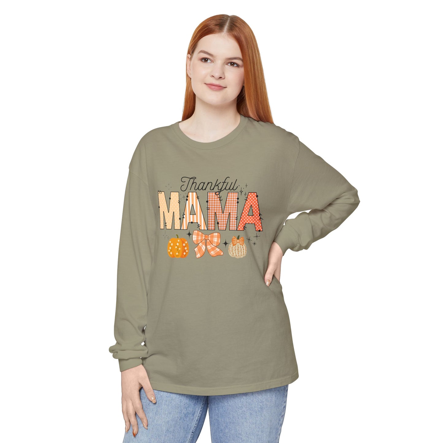 'Thankful Mama' Unisex Garment-dyed Long Sleeve T-Shirt