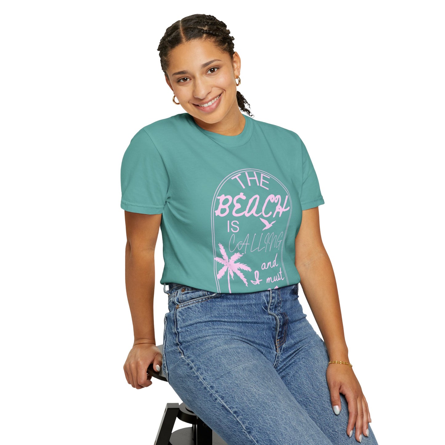 'The Beach Is Calling & I Must Go' Unisex Garment-Dyed T-shirt