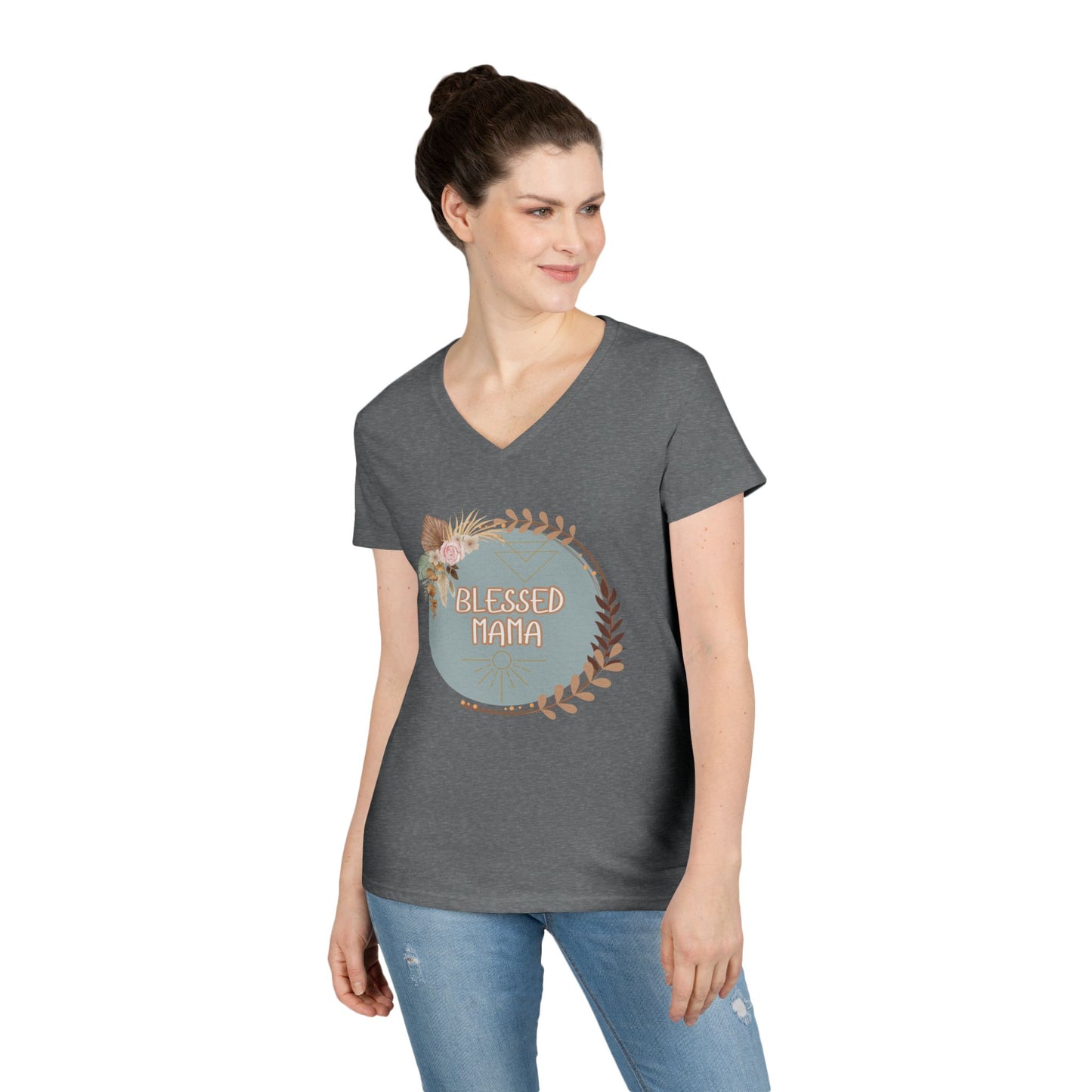 'Blessed Mama' Ladies' V-Neck T-Shirt