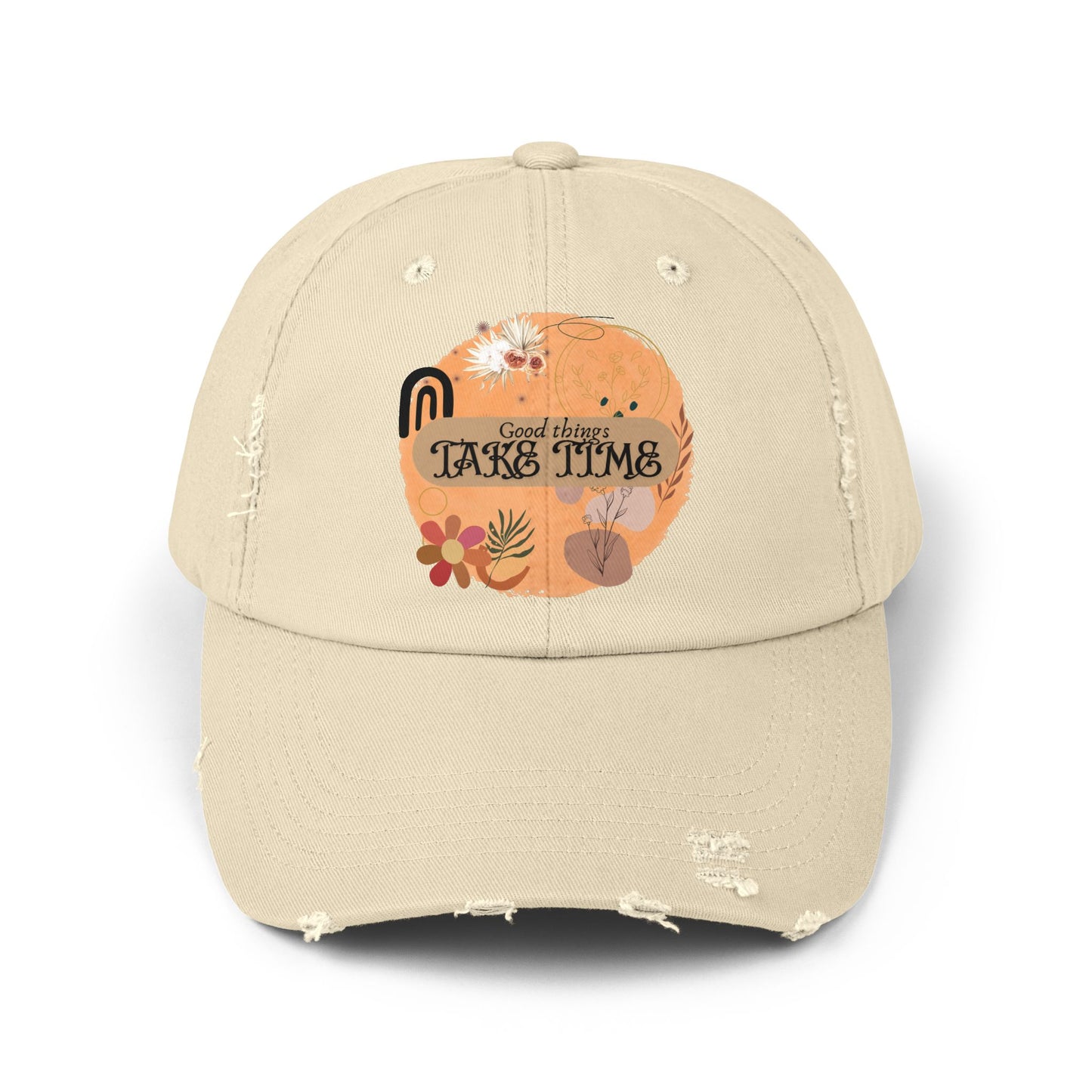 'Good Things Take Time' Unisex Distressed Cap
