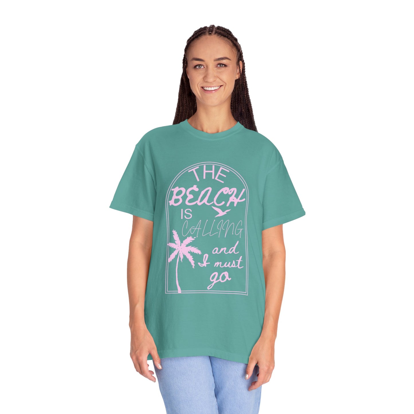 'The Beach Is Calling & I Must Go' Unisex Garment-Dyed T-shirt