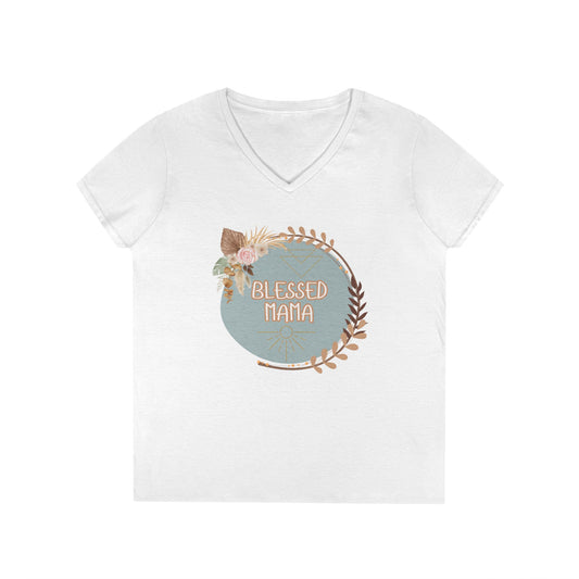 'Blessed Mama' Ladies' V-Neck T-Shirt