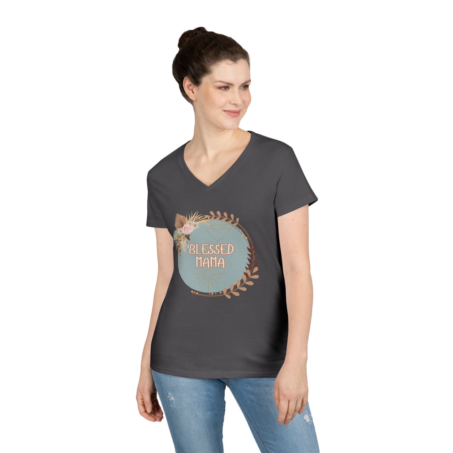 'Blessed Mama' Ladies' V-Neck T-Shirt