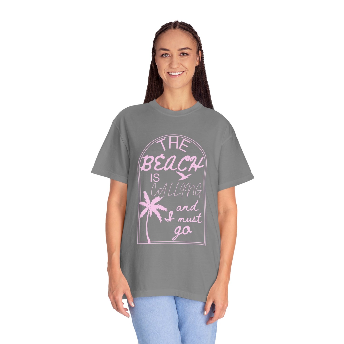 'The Beach Is Calling & I Must Go' Unisex Garment-Dyed T-shirt